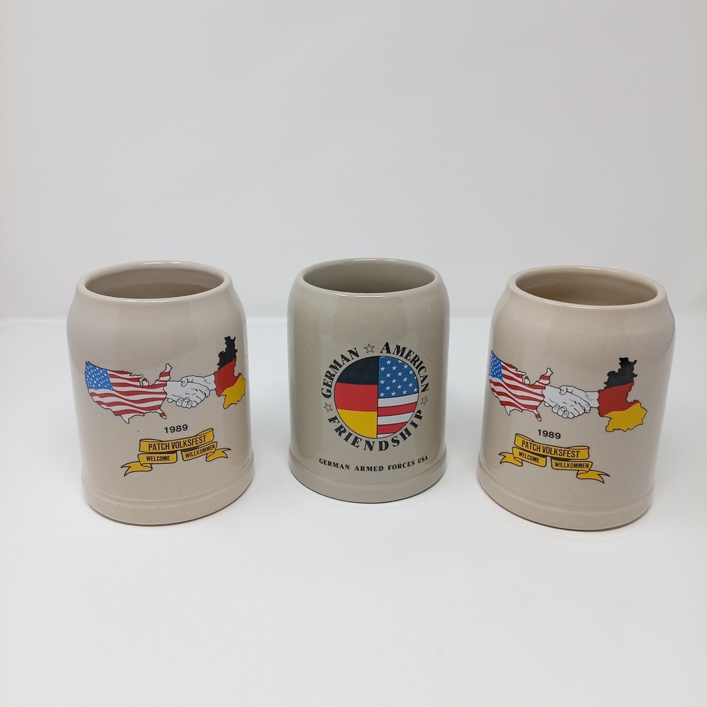 3 Rastal German American Friendship Beer Steins 1989 Patch Volksfest 0.5L Mugs